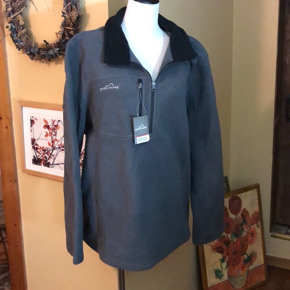 EDDIE BAUER Size 4X Classic QuarterZip Fleece Gray Logo Soft Pullover $85 NEW - Picture 3 of 12